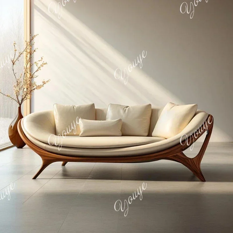 

SsL-J Washable White Nordic Sofa Wood Adults Reclining Lounge Double Chaise Couch Living Room Bedroom Lazy Divano Letto Furnitur