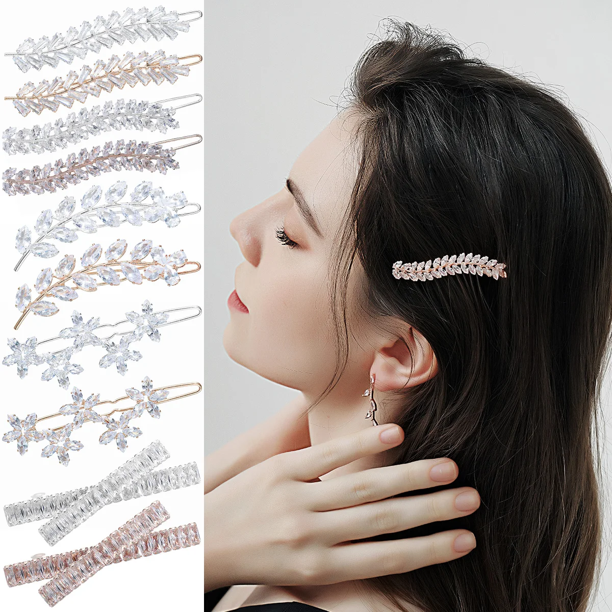 Mode Haarspange Zirkonia Blatt Haarspangen für Frauen Zubehör Braut Hochzeit Haarschmuck Party Braut Kopfschmuck – Detail 2