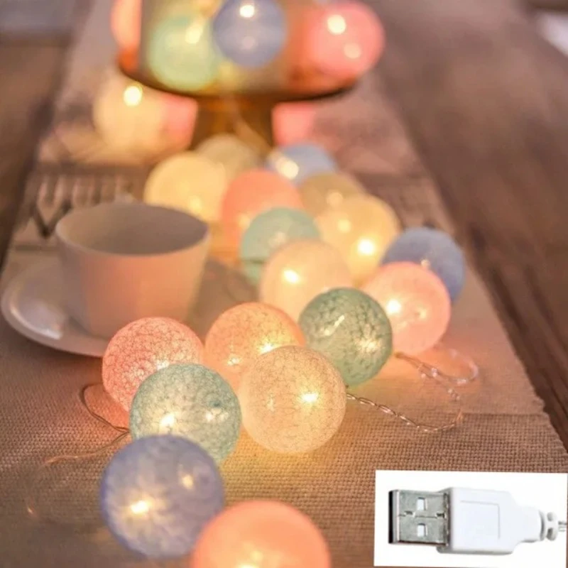 10/20/40 LED algodón USB bolas cadena Navidad guirnaldas de luces novedad lámpara cadena para el hogar guirnalda al aire libre decoración del banquete de boda