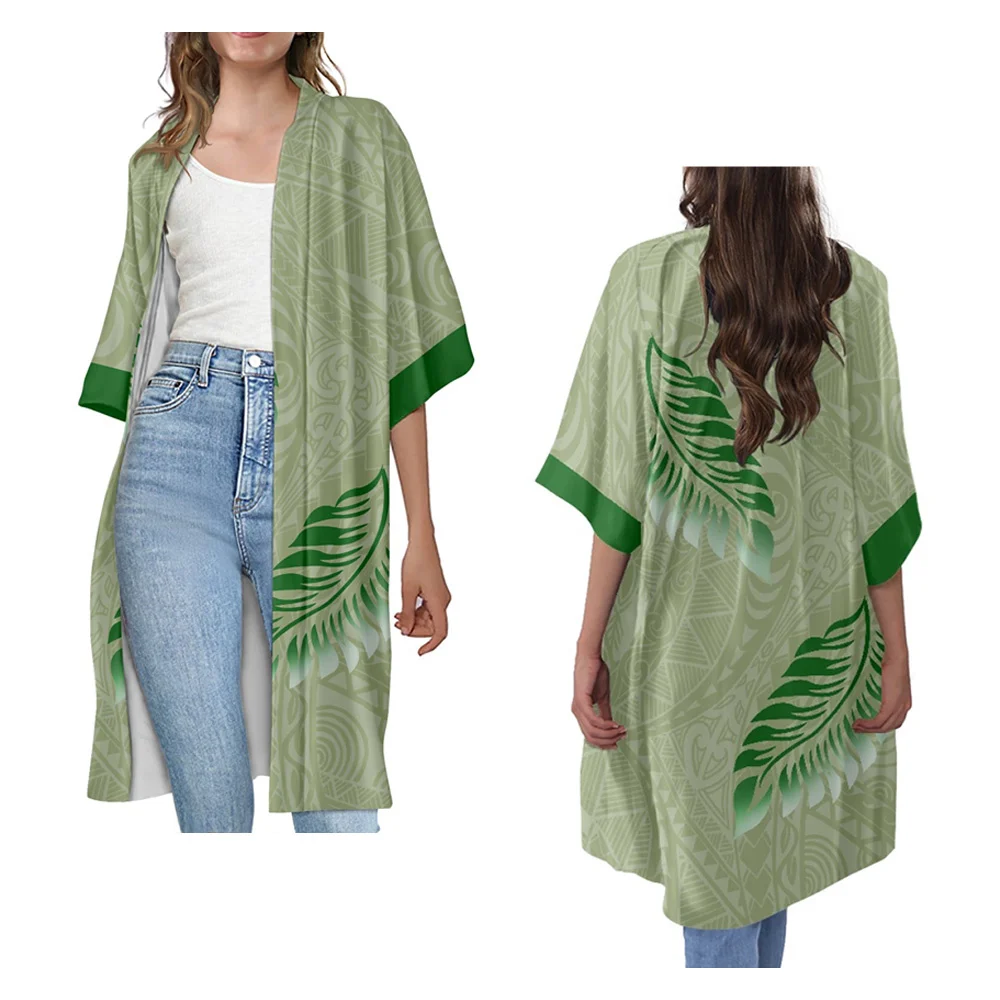 Women's Long Kimono Cardigan Polynesian Tribal Samoa Tongan Fiji Print Casual Trench Coat, Beach Cardigan, Summer Fashion, 2023