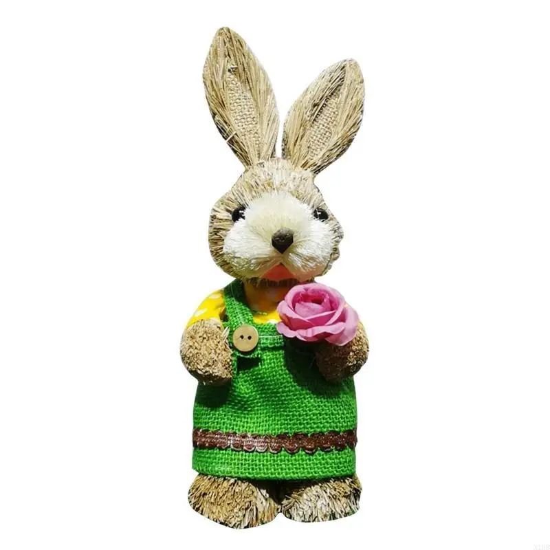 

Straw Woven Rabbit Farmhouse Patio Yard Ornament Easter Holiday Garden Decors