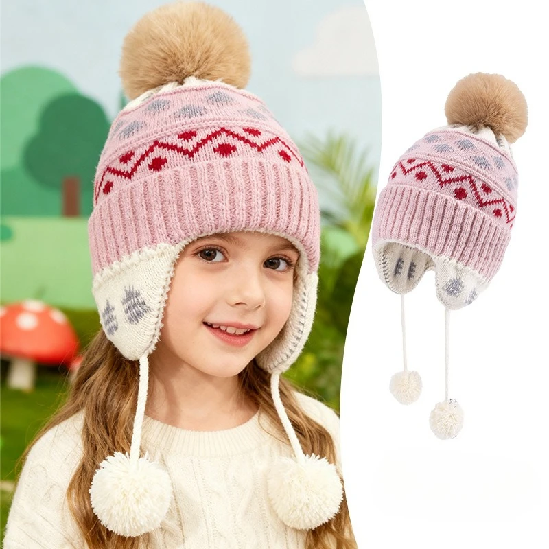 

Kids Knit Beanie with Ear Flaps Winter Warm Jacquard Pattern Hat for Boys Girls Windproof Thermal Cap for Children 2026 New