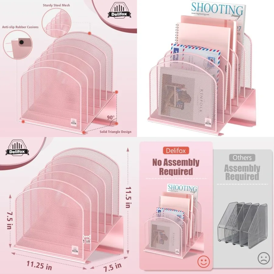 منظم ملفات مكتبي مائل مكون من 5 أقسام حامل مجلد ملفات عمودي حامل رف معدني فارز الملفات لسطح المكتب والفصول الدراسية أو