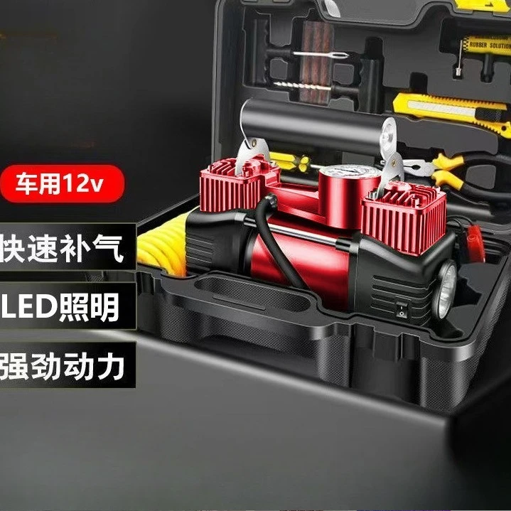 مضخة هواء للسيارة، أسطوانة مزدوجة، ضغط عالي، إطارات سيارات كهربائية عالية الطاقة، مضخة هواء متعددة الوظائف للمركبات المحمولة