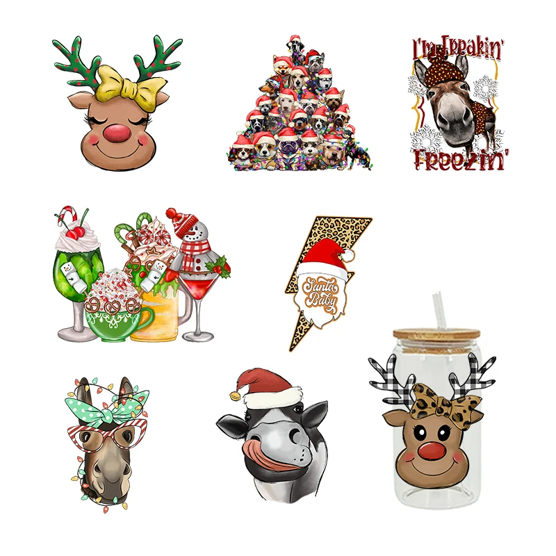 3D UV DTF Transfers Stickers, 16oz, Cup Wraps, Christmas Deer Printed for DIY Glass Ceramic Metal Leather, Etc D3542