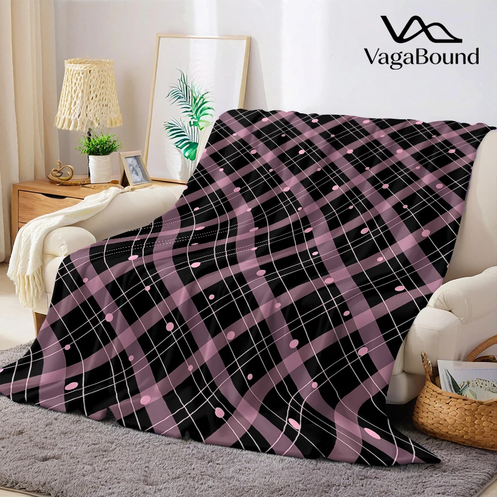 Black Pink Argyle Dots Flannel Blanket Soft Cozy Throw Blanket for Bed Sofa Couch Fuzzy Plush Bed Cover