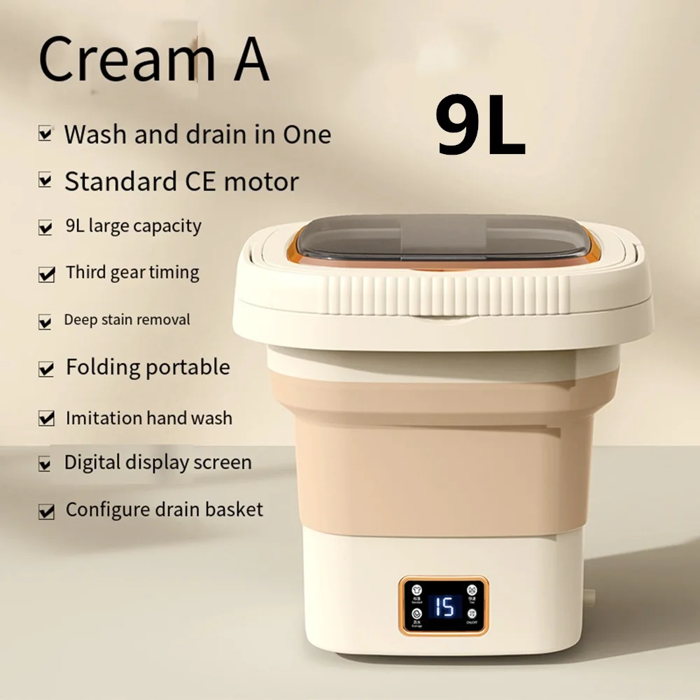 

9L Big Capacity Folding Portable Washing Machines for Clothes with Dryer Mini Travel Home Underwear Sock Washer UK AU Plug 미니세탁기