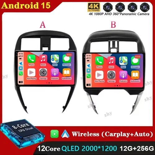 Android 15 Radio del coche para Nissan Micra March Versa Note Livina Almera Latio Sunny Juke Versa 2014 2015 2016 2017 2018 Carplay