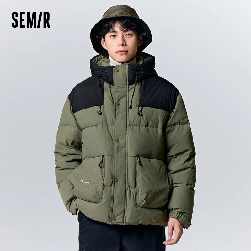 Jaqueta masculina com capuz semir, combinando cores, solta, de deslocamento diário, moda casual, nova marca, inverno, 2023
