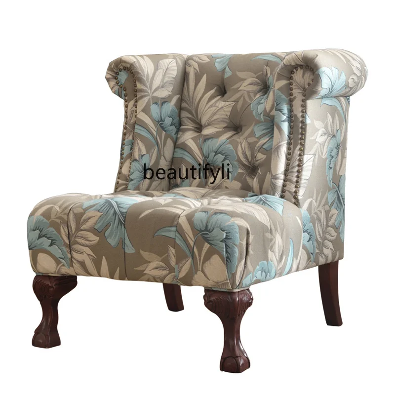 

American Single Small Couch Living Room Bedroom and Household Solid Wood Fabric Designer Leisure Wingback Chair