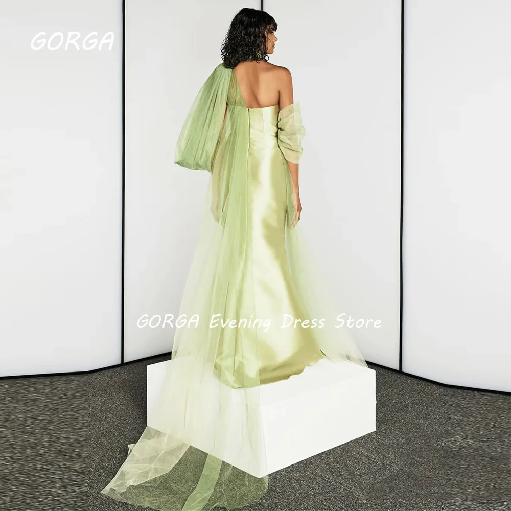 GORGA Simple Olivine Green Strapless Mermaid 2024 Slim Satin Ocassion Gown Floor-Length Formal Evening Dress Party Dress