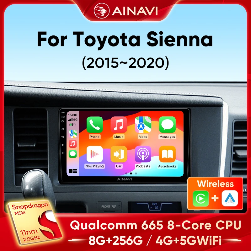 

Ainavi Car Radio For Toyota Sienna 3 2015-2021 Wireless Carplay Android Auto Multimedia Player WiFi 4G 2 Din