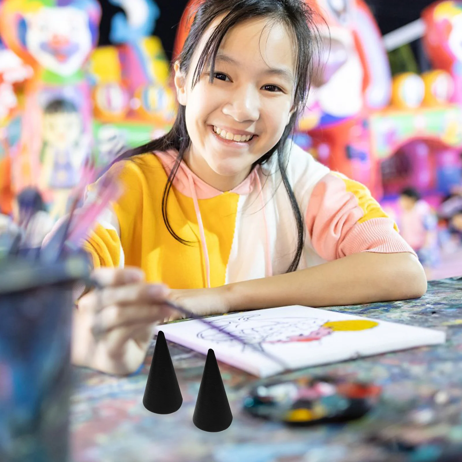 

10Pcs Wood Cone DIY Craft Unpainted Wooden Cone Shape Ornament for Ring Display Holder Shop Showcase Accessories