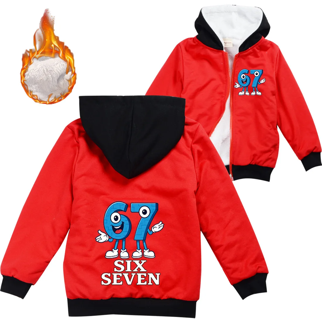 

Новейшая одежда Six Seven 67. Steal A Brainrot, детские зимние утепленные плюшевые пальто, теплые флисовые куртки на молнии для мальчиков, детская одежда