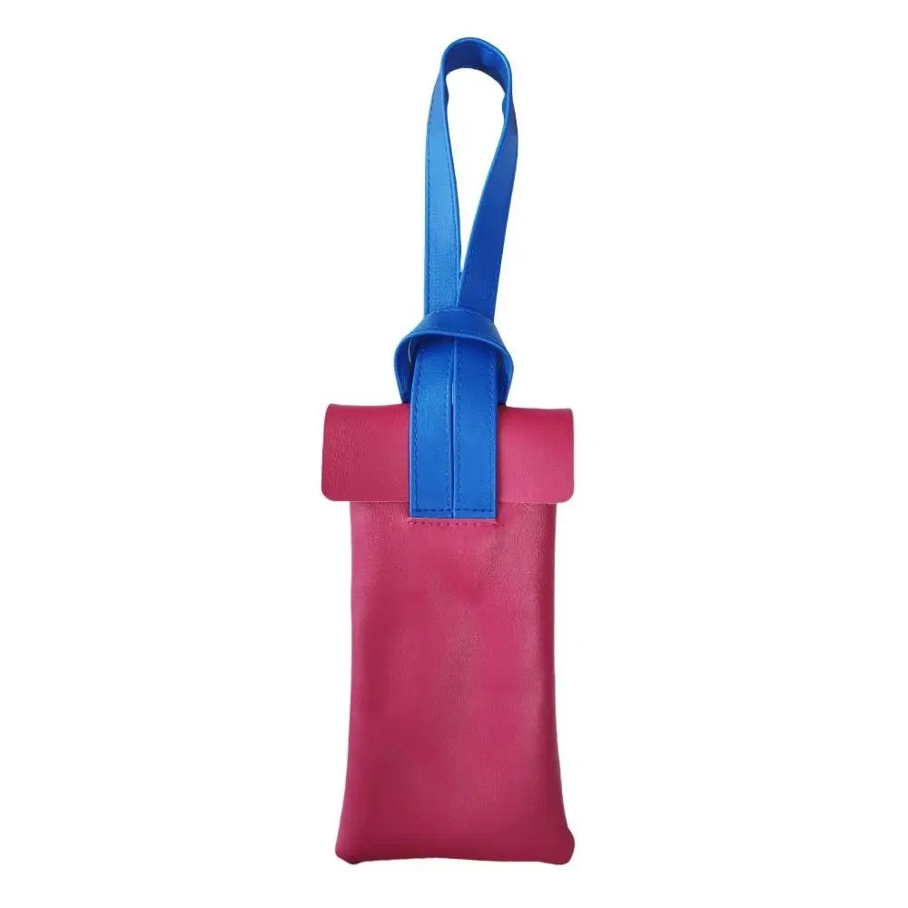 Fashion PU Leather Glasses Storage Pouch With Wristband Color-Block Sunglasses Bag Anti-Scratch Hanging Glasses Case