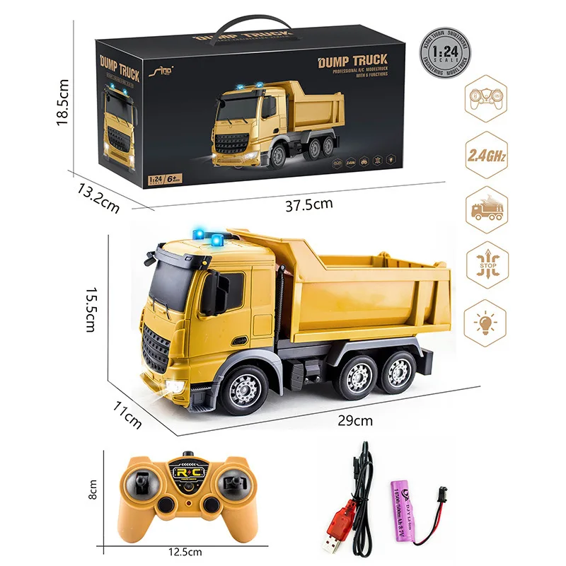 1:24 9CH RC Alloy Dump Truck Car Engineering Vehicle Forklift Heavy Excavator Remote Control Car Toys for Boys Children\'s Gifts