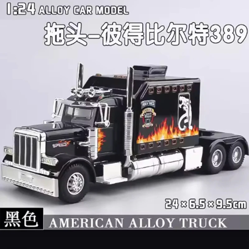 Diecast Alloy 1/24 Peterbilt 389 Heavy Truck Tractor Toy Model Sound Light Pull Back Model Truck Collection Boys Toy Gifts