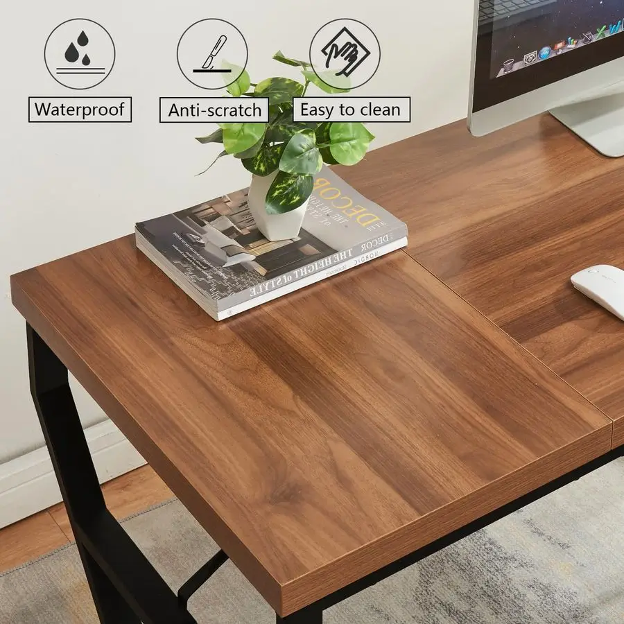 63inch Executive Desk, Large Home Office Desk with Engineered Wood Tabletop and Metal Frame, Rustic Writing Desks with Sturdy St