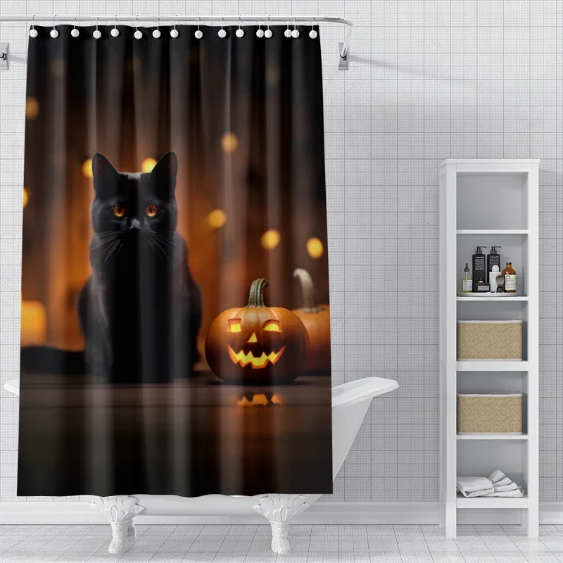 Home decoration shower curtains bathroom waterproof curtain fabric Modern Nordic Living Room happy Halloween Autumn Pumpkin