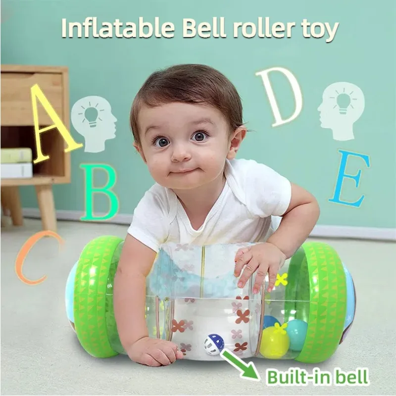 PVC Inflatable Roller Baby Crawling Toy with Rattles Rolling Play Roller Inflatable Rattle Toy for Toddlers Infant Plaything