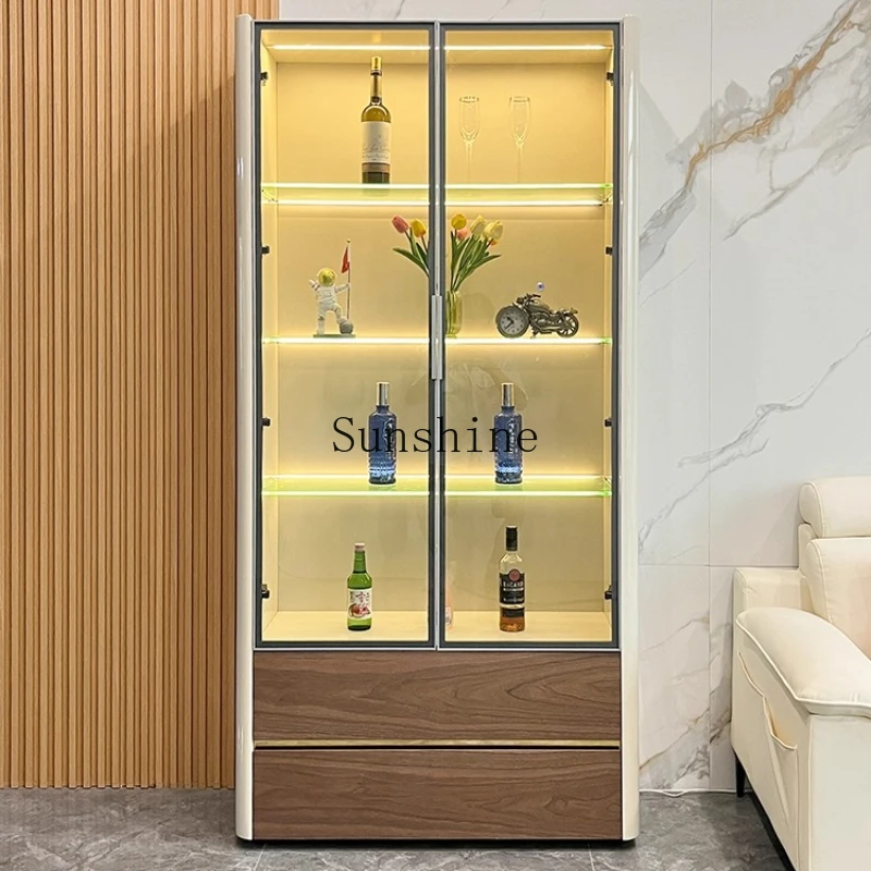 

room wine cabinet against the wall light luxury modern display glass against the wall home restaurant commercial end floor