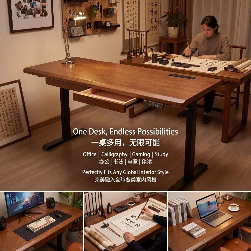 30mm Thick Solid Wood Electrically Adjustable Desk Computer Table Desktop for Home Use Adjustable Gaming Table Work Surface