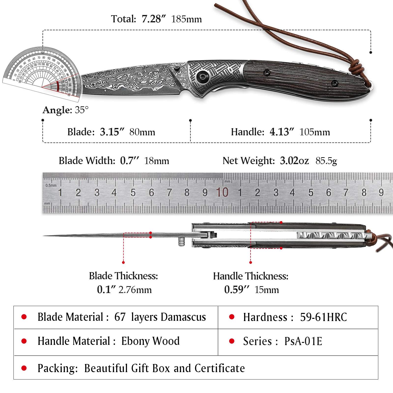 TRIVISA Folding Pocket Knife，3.15