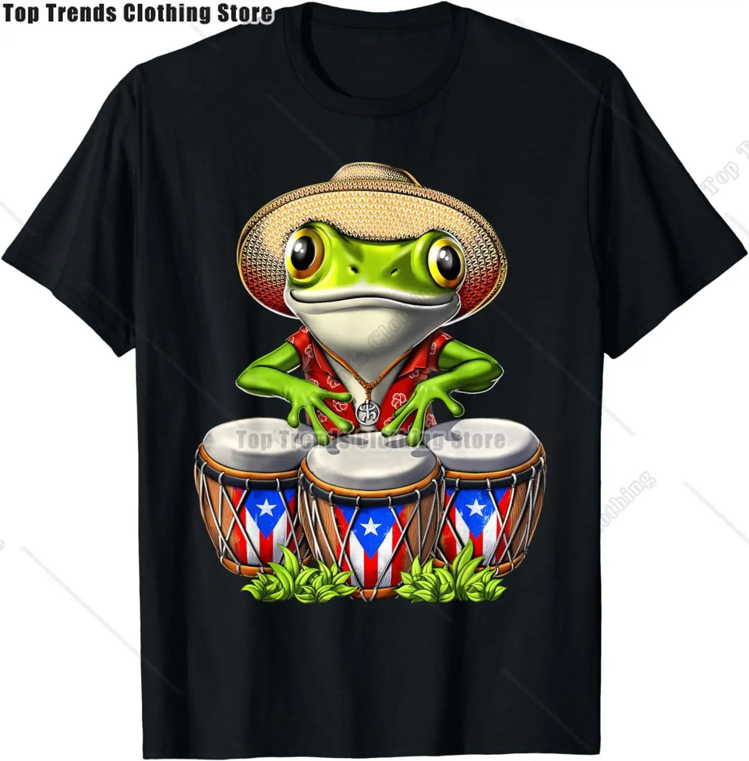 Puerto Rico Coqui Frog Taino Boricua Harajuku T-Shirt Fashion Short Sleeve Top Flag Pattern T-Shirt Clothes Leisure Round Neck