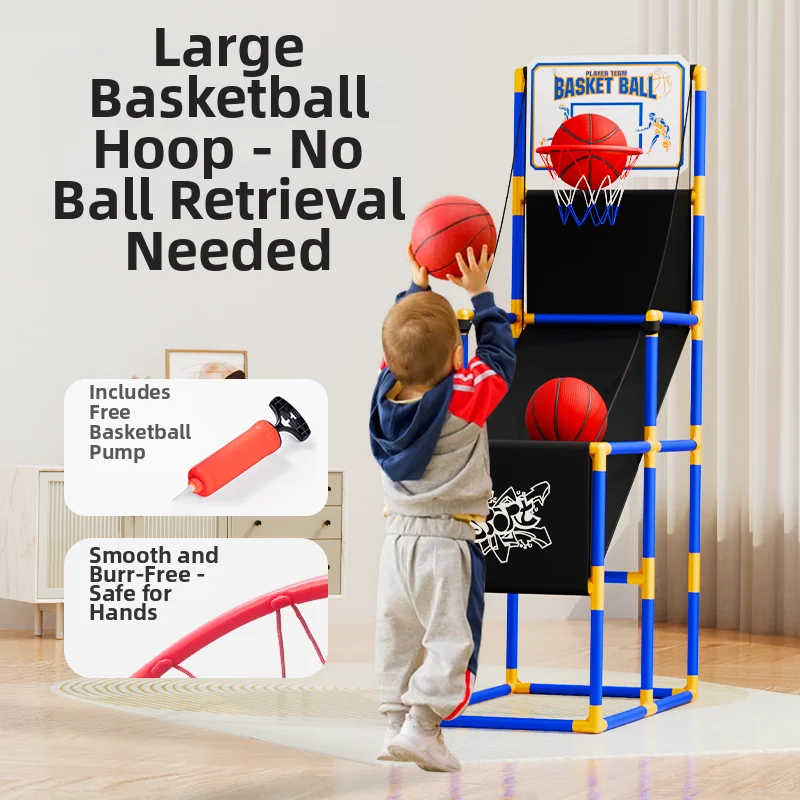 Canestro da basket portatile per interni da 1,4 metri per bambini - Giocattolo sportivo all'aperto mobile senza pickup per uso domestico