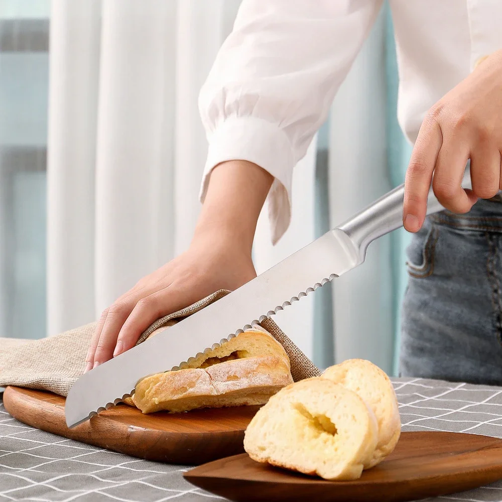 Brotmesser Hohlgriff Edelstahl gezahntes Brotmesser Küchenbedarf Kuchenschneider Haushaltsküchenmesser Backwerkzeuge