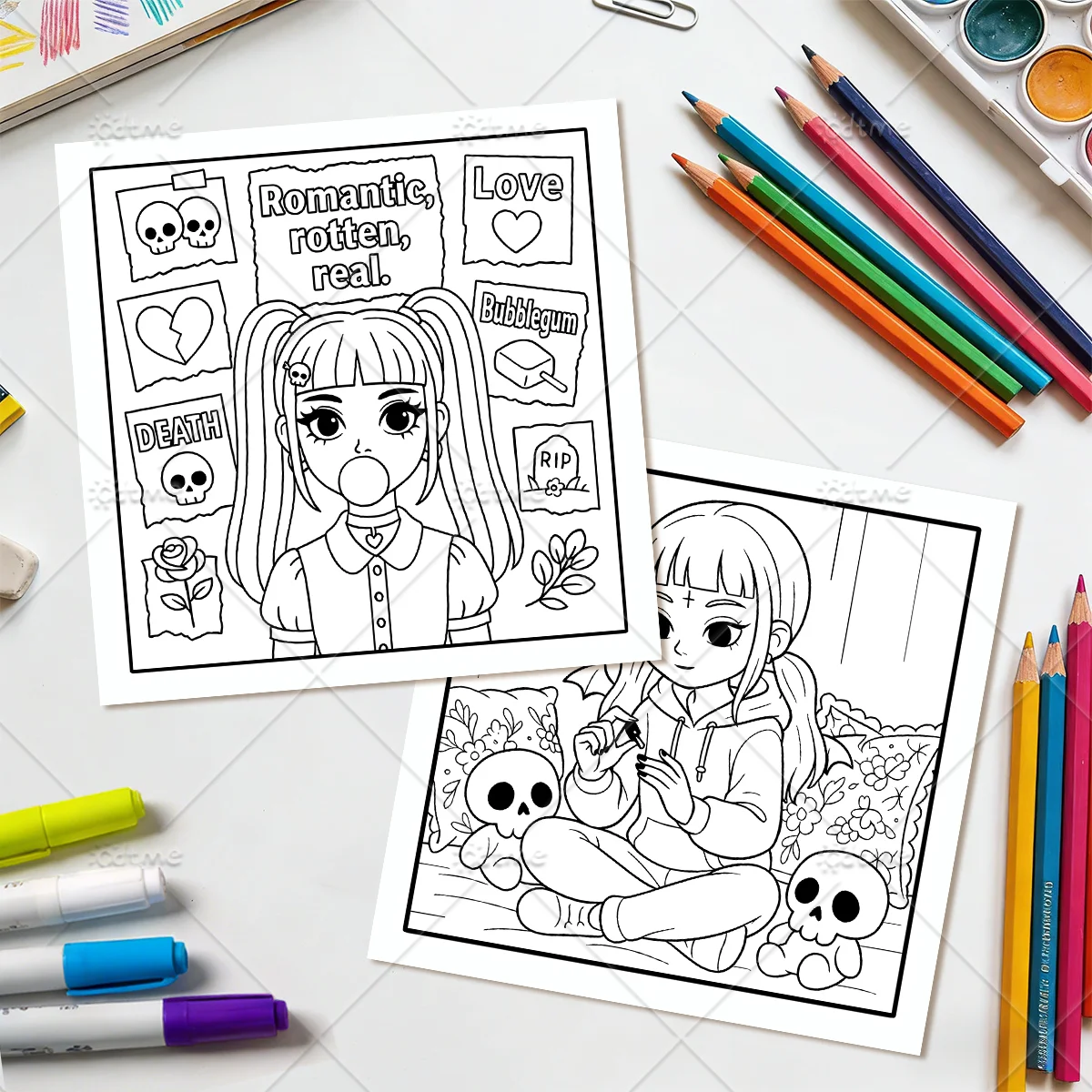 PASTEL GOTH CUTE AND CREEPY Malbuch für Erwachsene, niedliche, gemütliche tägliche Aktivitäten, unregelmäßige Muster zur Entspannung – Detail 8