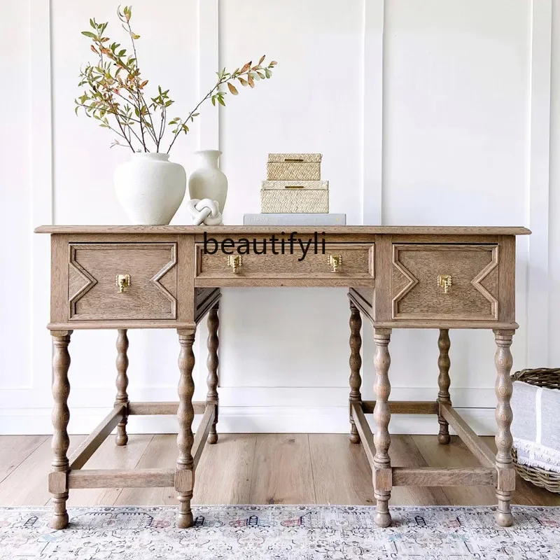 

American Solid Wood Desk Bedroom Dresser French Vintage Home Drawer Desk