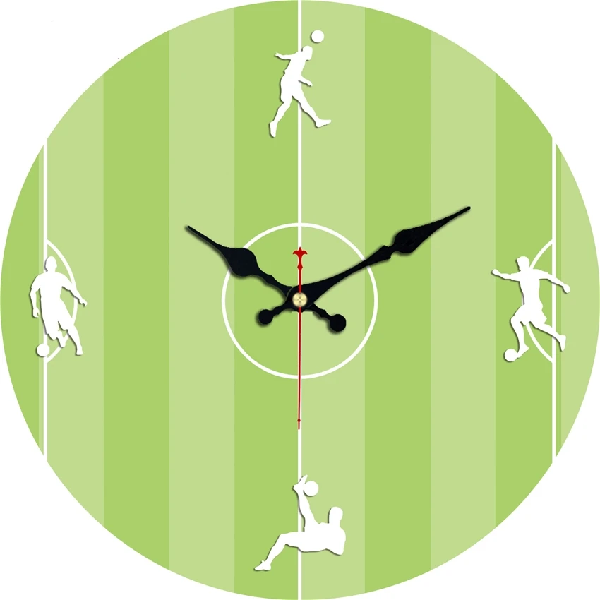 Football Field Printed Wall Clock - Silent Quartz Soccer Pitch Sports Watch for Boys Bedroom Home Gym Decor Creative Gift