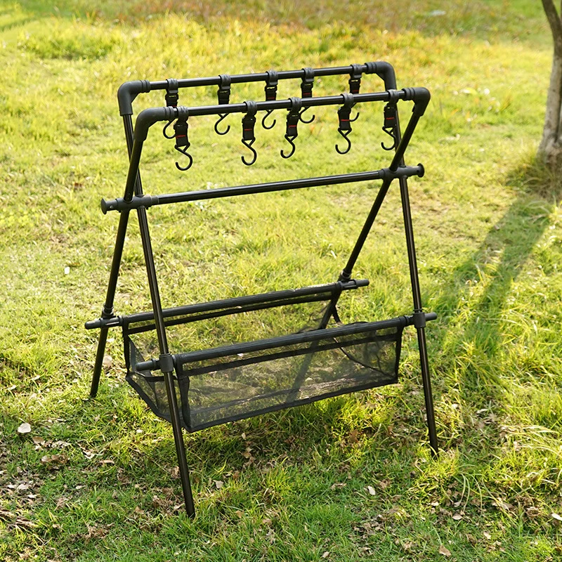 Outdoor Foldable Storage Rack, Camping Multifunction Tableware Tripod, Storage Shelf With Drying Net