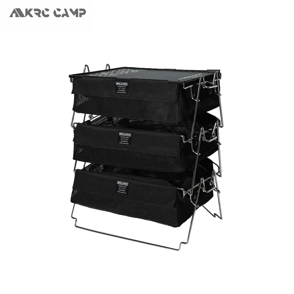 KRC CAMPING Outdoor Camping Storage Basket Tactical Wind Detachable Stainless Steel Portable Open Box Variety Folding Bag