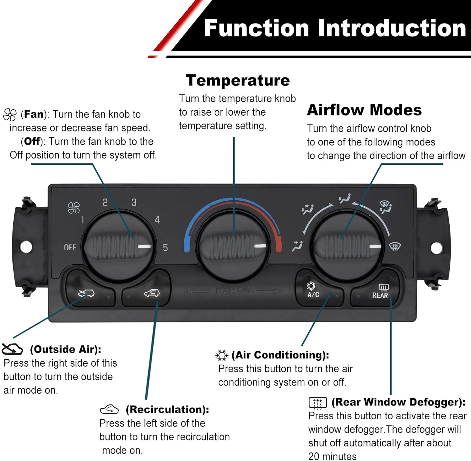 A/C Heater Climate Control Module Panel OE 599-193 Automotive Air Conditioning Panel Compatible with 1999 2000 2001 2002 Chevy
