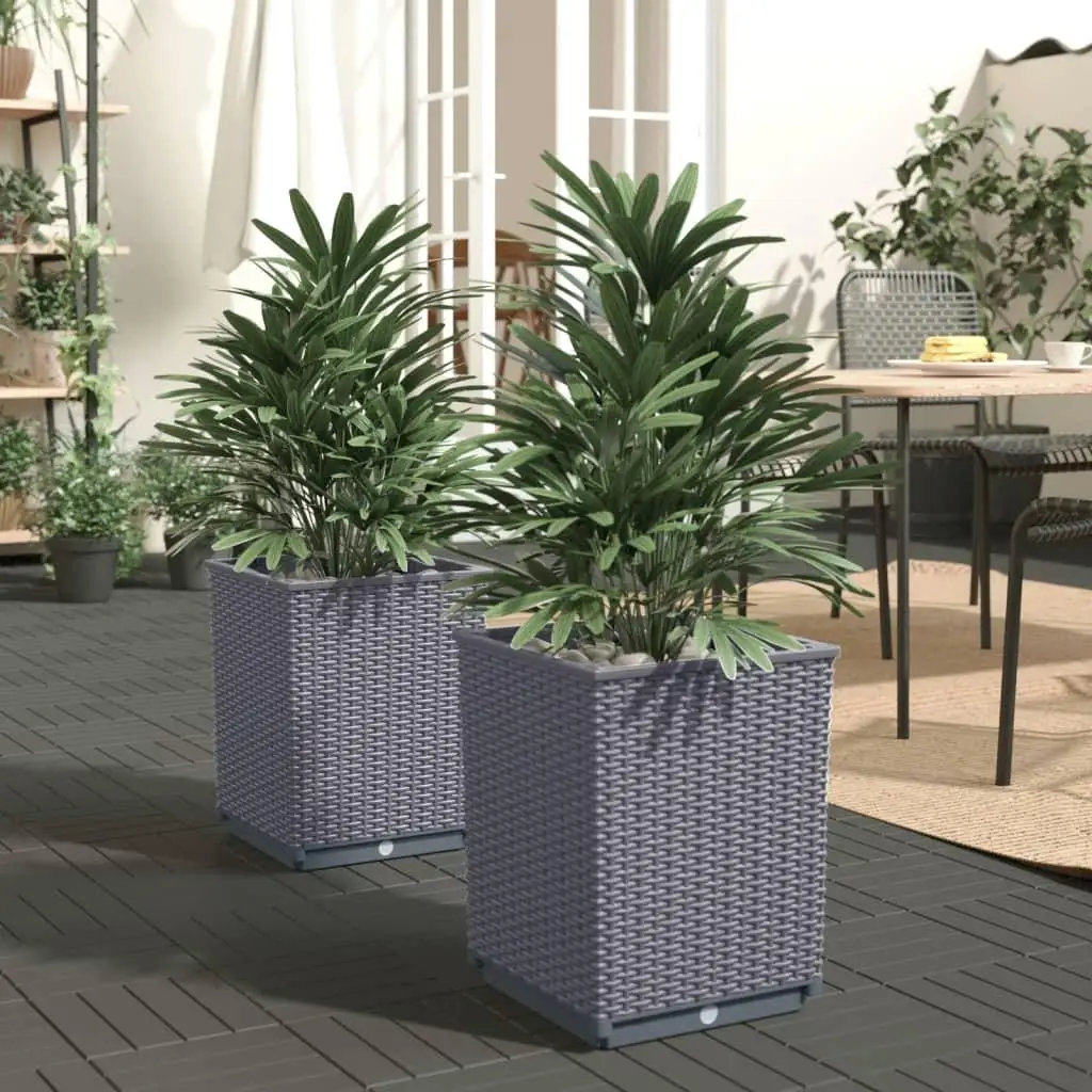 Set of 2 Blue Grey Planters - 30x30x37 cm Durable Polypropylene Pots for Indoor/Outdoor Use