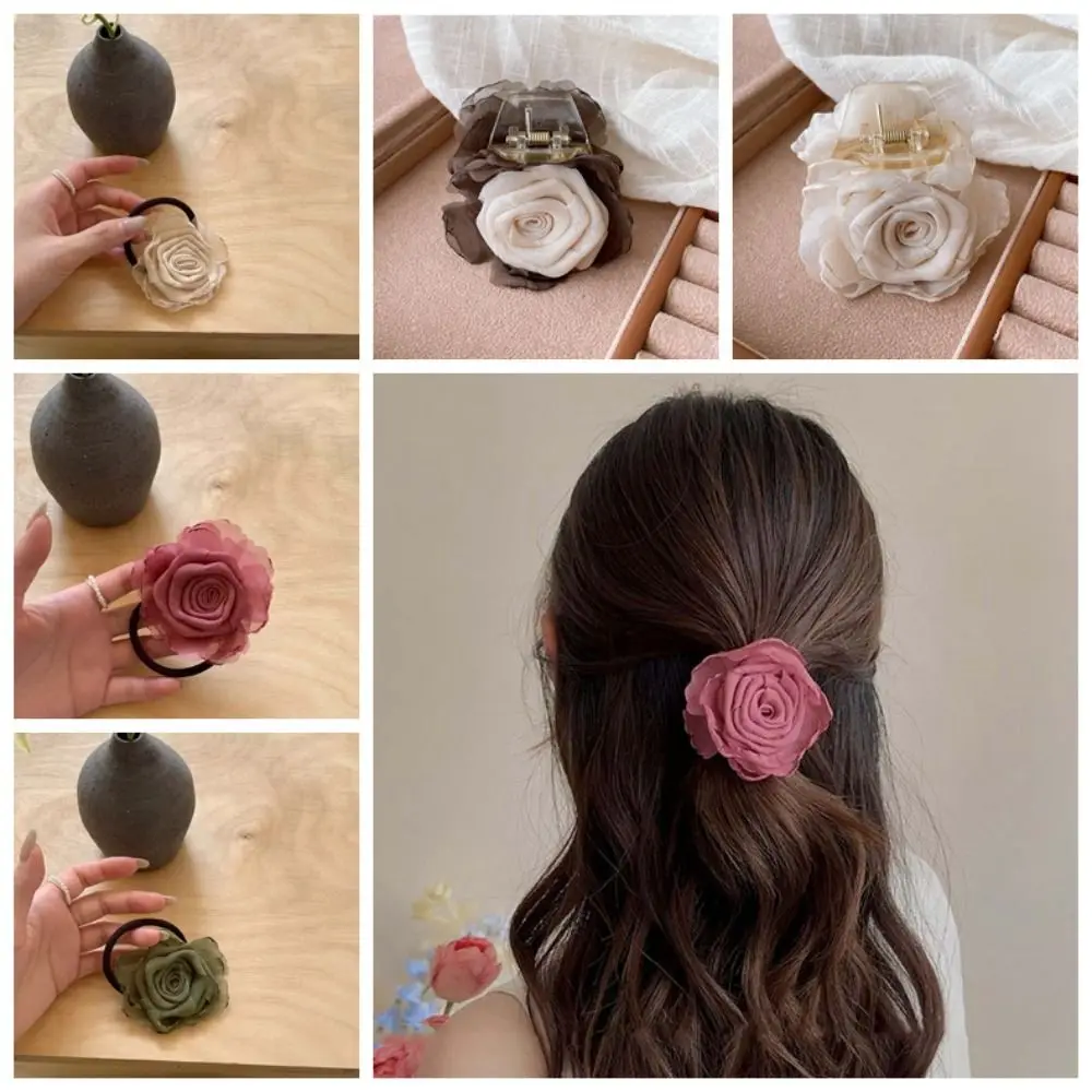 

New Chinese Style Retro Rose Hair Claw Elastic Hair Band Ponytail Hairpin Flower Hair Rope Fashion Design Hair Accessories