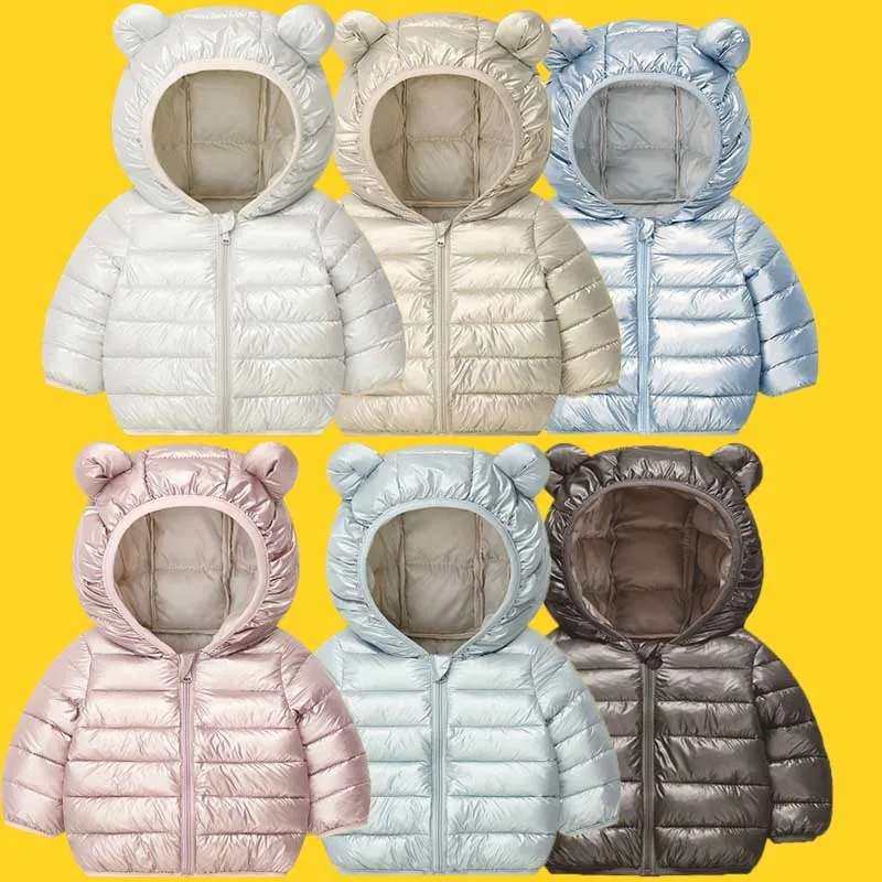 Children's Autumn Jacket Boys Down Coat Winter Girls Warm Outerwear Kids Hooded Solid Cotton Clothes Baby Light Casual Costume