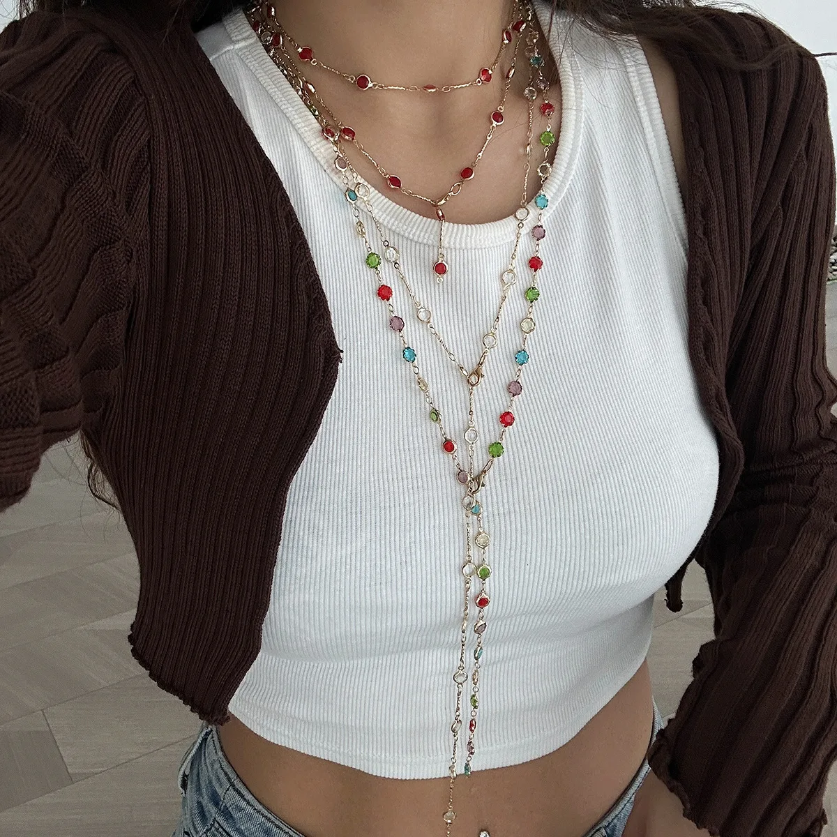 Necklace Y Shape Tassel Rhinestone Long Delicate Metal Chain Refined Glamorous Banquet Gift Jewelry Women Gold Tone Durable