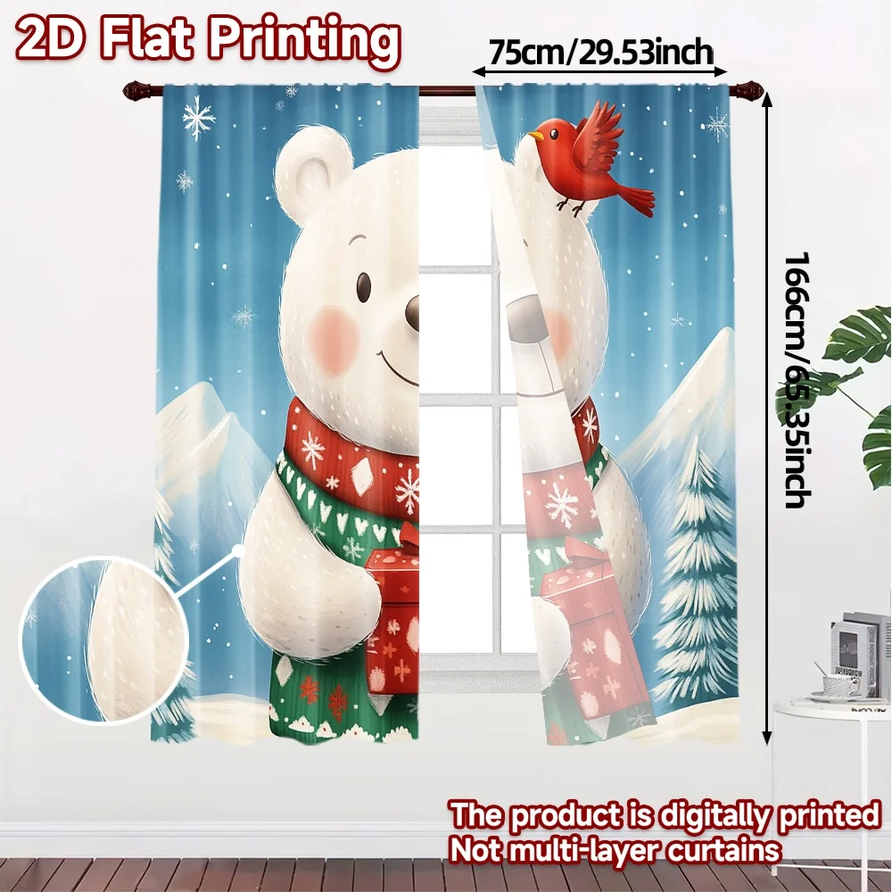 2pcs,Curtains Cute Polar Bear Christmas Gift Popular Fashionable Curtains Versatile Durable Polyester Curtains Outdoor