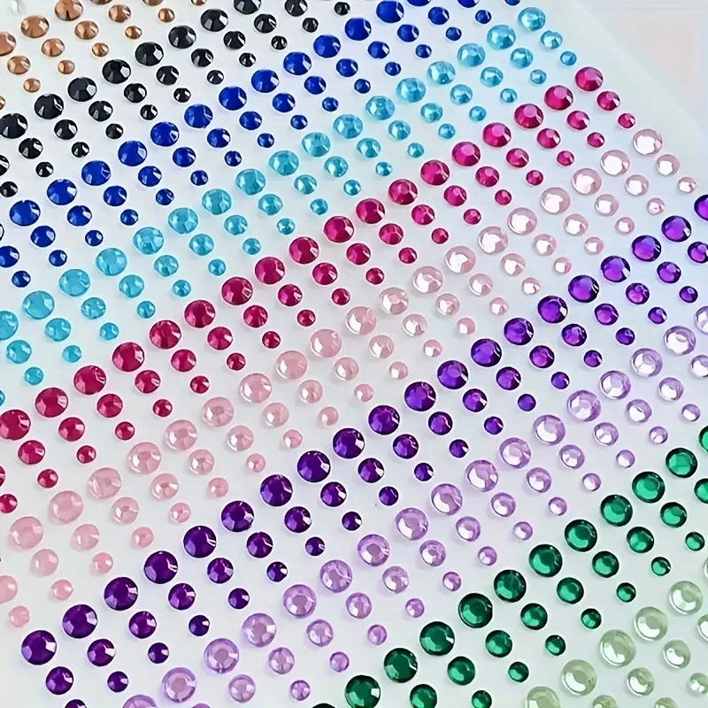 180 Stück, 15 Farben, selbstklebende Strass-Aufkleber - Runde glänzende Edelstein-Applikationen, geeignet für Gesicht, Körper und Nagelkunst - Bühne, C – Detail 7