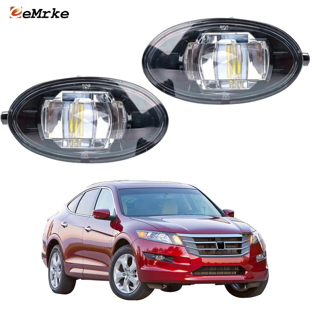 2-Pcs Upgrade LED Fog Lights Assembly for Honda Accord Crosstour TF 2011 2012 Car PTF with Clear Lens Daytime Running Light