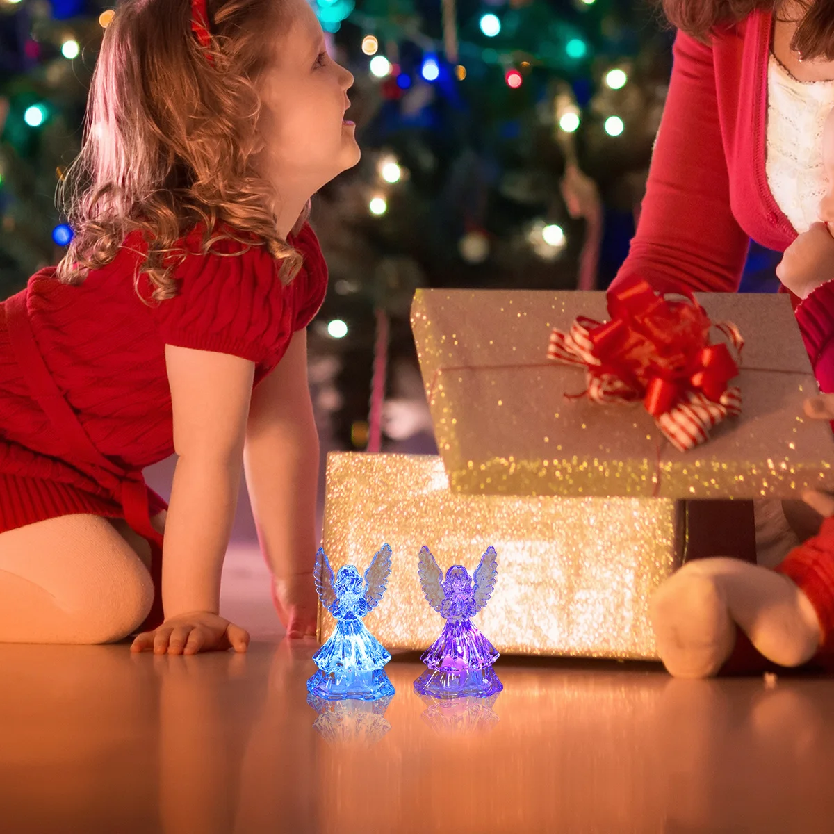 

2 pcs Acrylic Lights Led Colorful Lamps For Bedroom Table Decorative Light Lovely Cartoon Prayer Angel Figurines