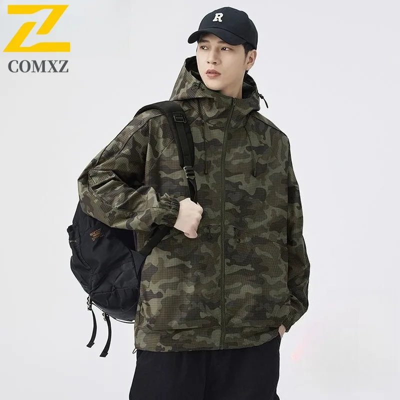 

Outdoor Hooded Jackets Thin Camo Breathable Adventure Hunting Camping Windbreaker Jacket Hiking High-Quality Coat Men's Clothing