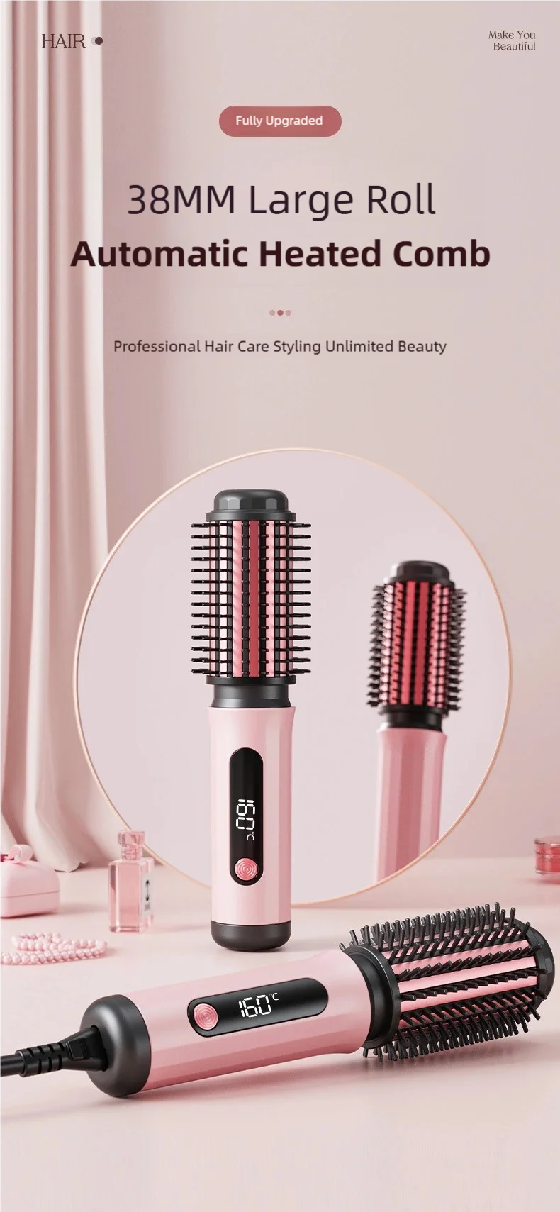 TINSOL Negativ-Ionen-Heißluftbürste Professionelles Styling-Tool Multifunktionale Beheizte Locken- und Glättungsbürste – Detail 1