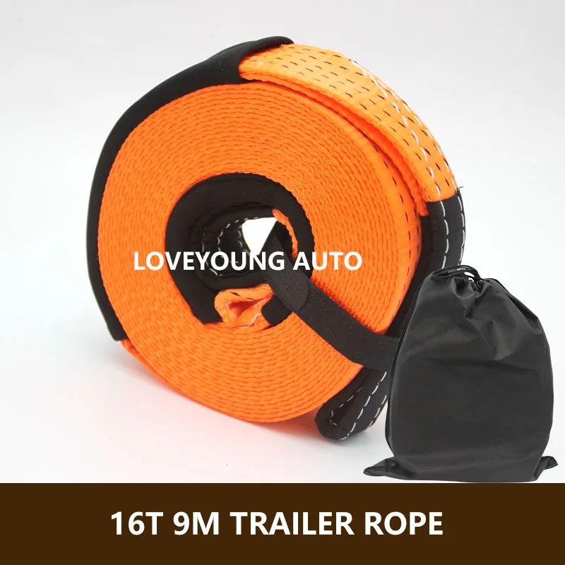 

High-strength Polyester 16T Outdoor Off-road Trailer Rescue Rope Large Tonnage Trailer Escape Rope With D Shackle