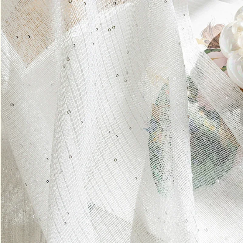 French Sheer Tulle Curtains for Living Room Bedroom Dining Room Thickened Fabric White Tulle Sequins Window Fashion Custom Size