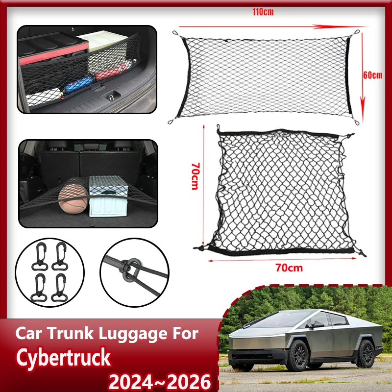 For Tesla Cybertruck 2024 2025 2026 2027 Car Boot Trunk Cargo Net Nylon Elastic Storage Packet Organizer Part Auto Accessories