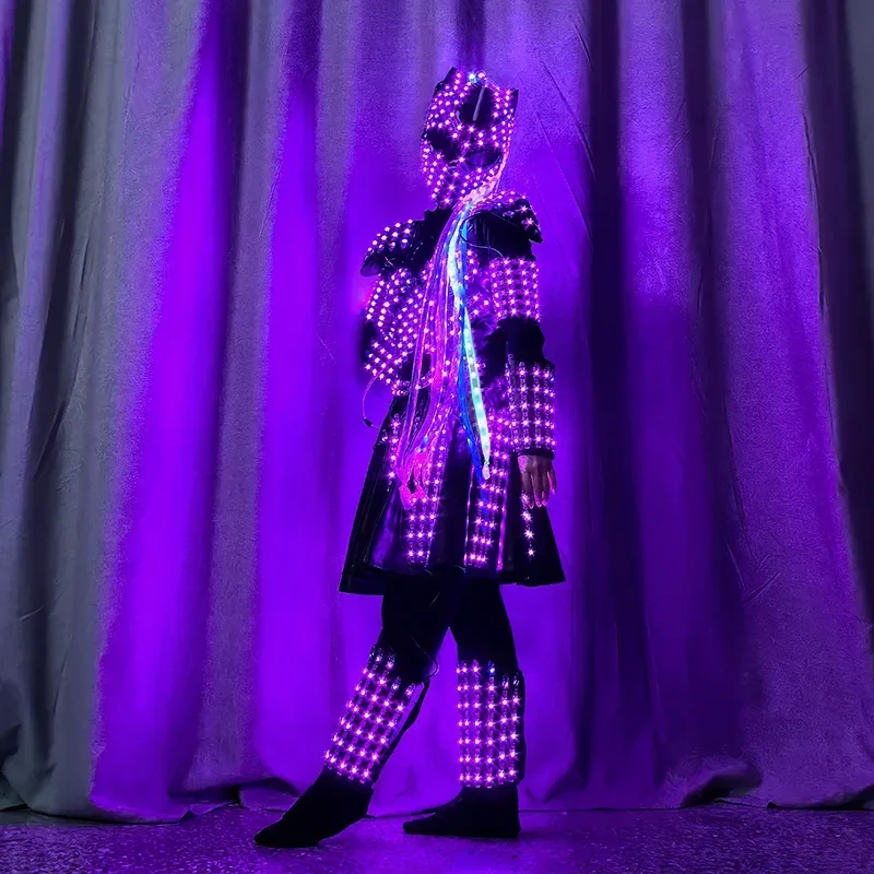 LED Warrior Cosplay Costume Women Halloween Party Stage Nightclub Dress Mask Luminous Circus Show Clothes 2024 New Fancy Dance